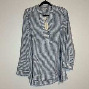 Sundnace Trouvaille Tunic Top Striped Blue White Cotton Coastal Beach Large NWT
